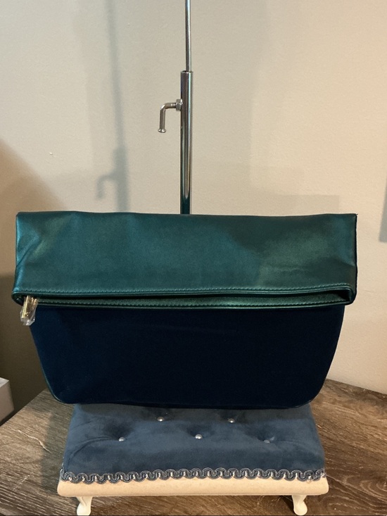 No 7 Handbags - Fold-Over Clutch in Teal and Navy
